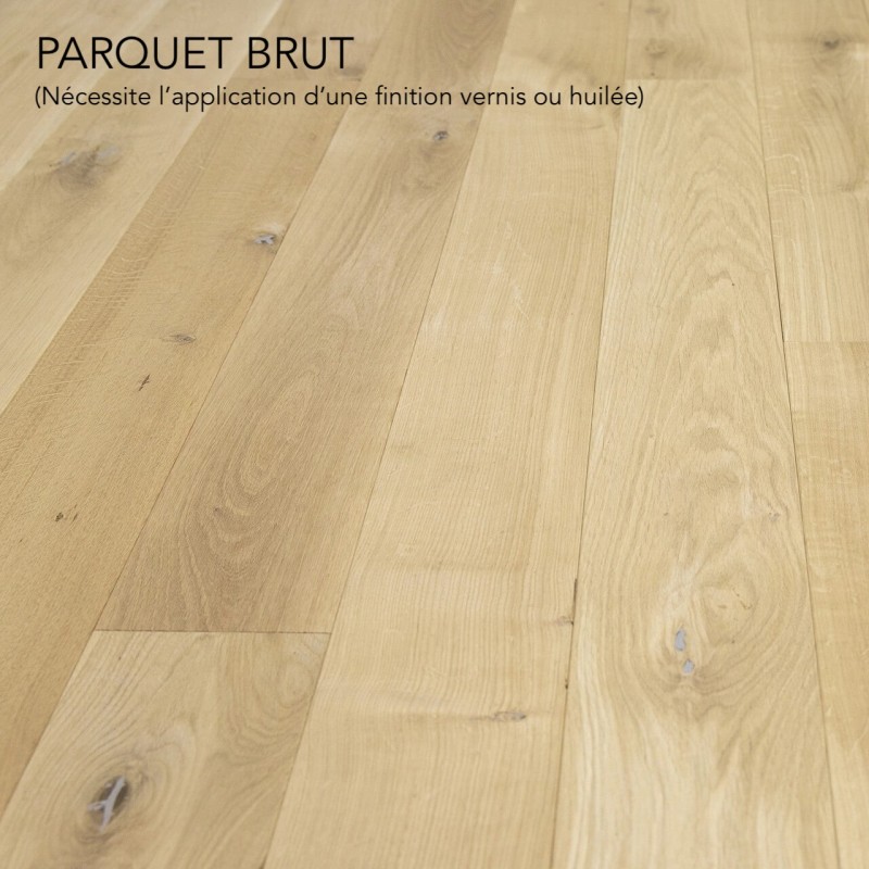 Parquet chêne massif 20X180 mm, campagne, brut