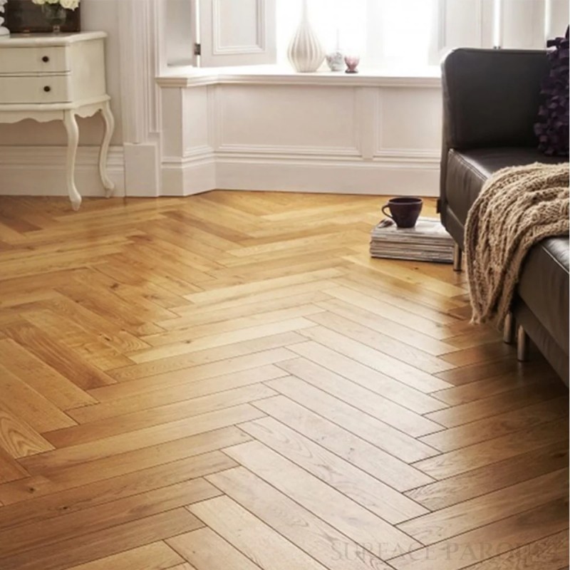 Parquet contrecollé chêne Bâton Rompus 12X90 mm, rustique, vernis mat