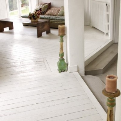 Parquet contrecollé chêne vieilli blanc 15X140/180/220 mm, Planchers Rétro réf. 30 White, vernis