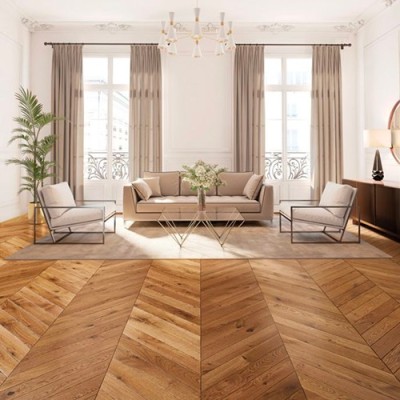 Parquet contrecollé chêne Point de Hongrie 12X90 mm, HAUSSMANN, rustique/campagne, vernis satiné, vieilli DP00810