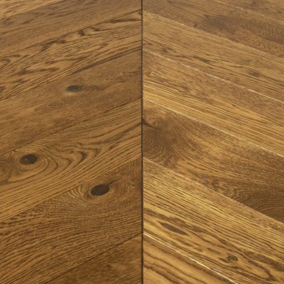 Parquet contrecollé chêne Point de Hongrie 16X90 mm, COGNAC, rustique, vernis mat, vieilli