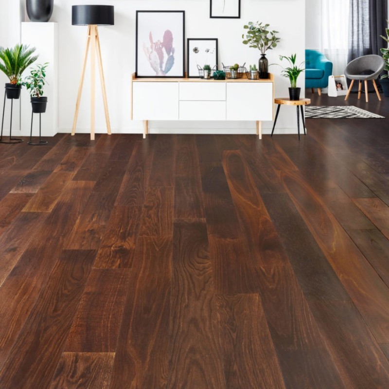 Parquet contrecollé chêne 12X145 mm, CACAO, rustique, vernis satiné