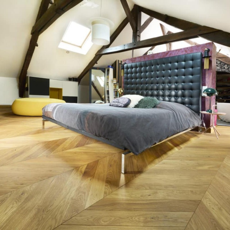 Parquet contrecollé chêne Point de Hongrie 12X90 mm, premier, vernis incolore