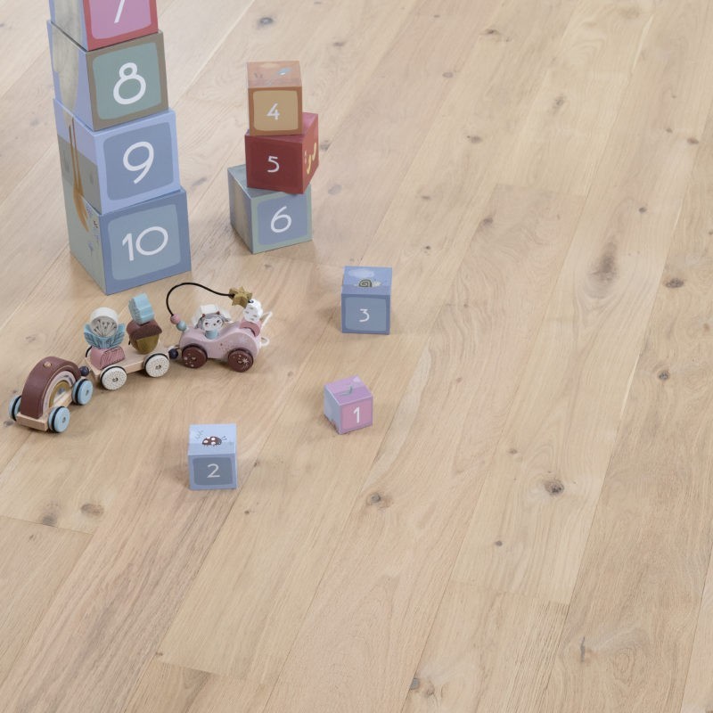 Parquet contrecollé chêne 14X150 mm, SANTORIN, rustique/campagne, vernis incolore, brossé